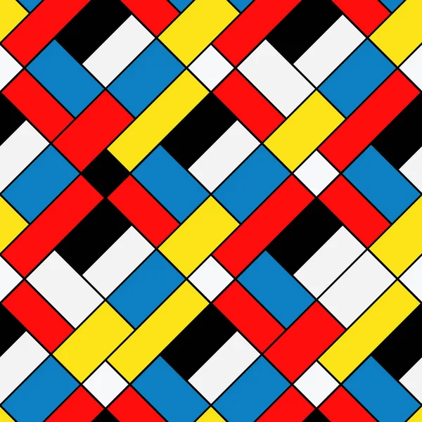 Cuadrados Geométricos Diagonales Coloridos Patrón Sin Costura Estilo Mondriano Vector — Archivo Imágenes Vectoriales