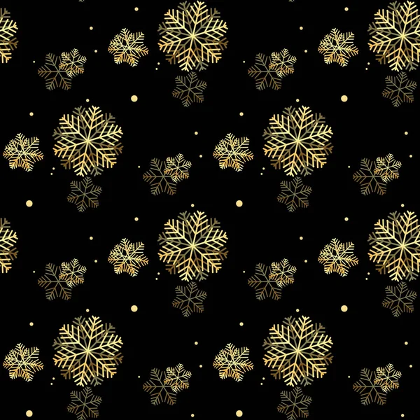 Бесшовный рисунок снежинки. Золотые снежинки на тёмном фоне. S10 — стоковый вектор