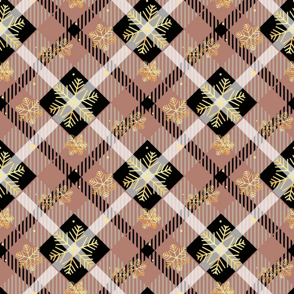 Zlaté Vločky Bezešvé Temné Tartan Textilie Textura Diagonální Vzor Bezešvá — Stockový vektor
