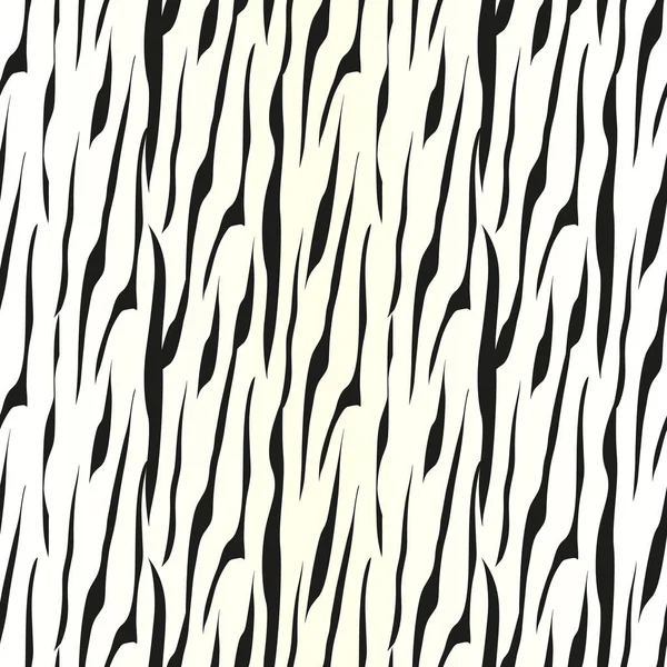 Sömlös zebra hud mönster. Tapeter med svarta ränder på vit bakgrund. Zebra ränder jakt kamouflage. Vektorillustration. — Stock vektor