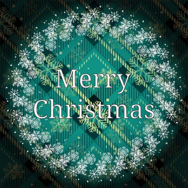 Noel çelenk çam dalları ve koniler tartan zemin üzerine. Vektör çizim. eps10