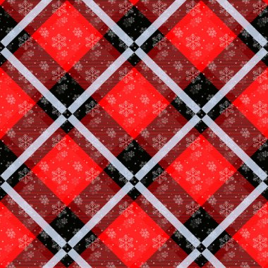 Kırmızı ekose deseni ile kesintisiz beyaz kar taneleri. Beyaz kış kar ve ekose tatil koleksiyonu. Vektör çizim. eps10