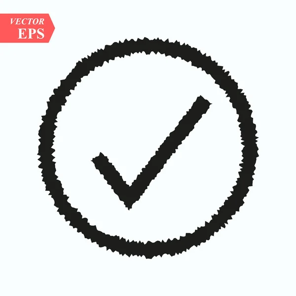 Marca de verificação de onda preta ou ícone de carrapato em um círculo isolado no fundo branco —  Vetores de Stock