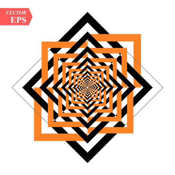 A black and orange relief tunnel. Optical illusion. Vector illustration. Black and orange squares. eps10