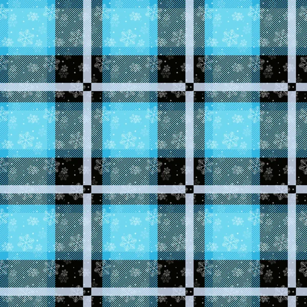 Copos de nieve blancos sin costuras con patrón de tartán azul. Invierno nieve blanca y la colección de vacaciones a cuadros. Ilustración vectorial. eps10 — Archivo Imágenes Vectoriales