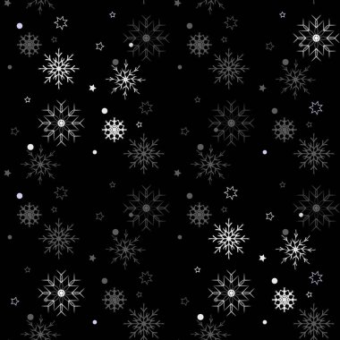 Kış Dikişsiz kar tanesi desen siyah arka plan üzerine. Vektör Eps10.