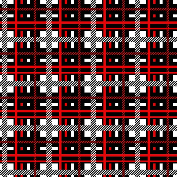 Бесшовный Клетчатый Узор Черных Красных Белых Полосах Проверенная Текстура Печати — стоковый вектор