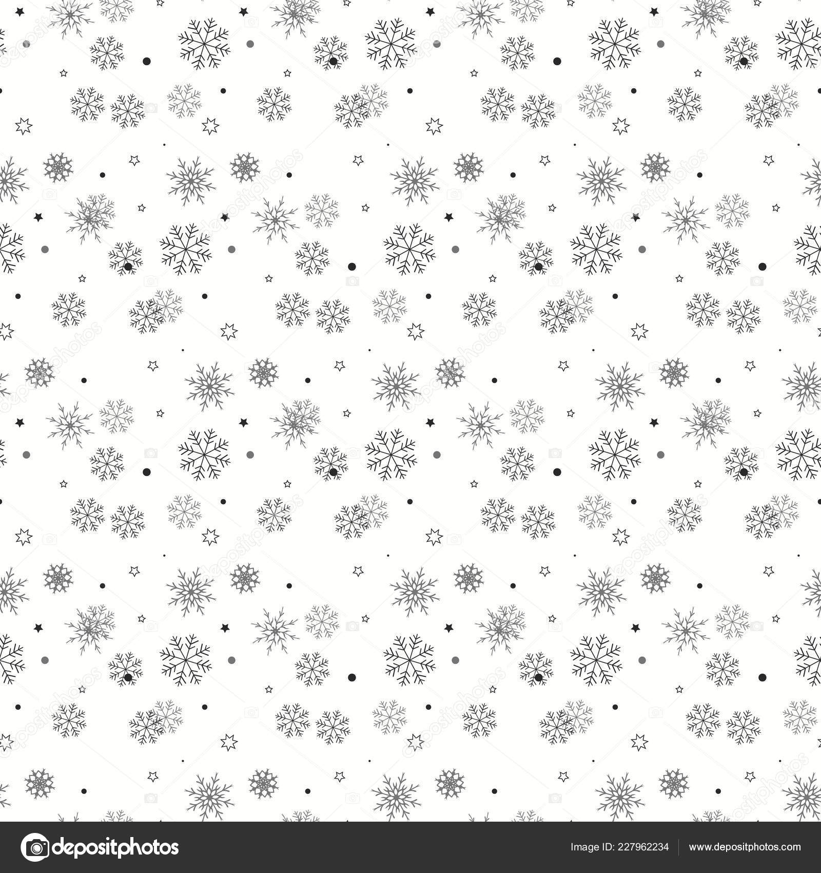 Snowflake simple seamless pattern. Black snow on white
