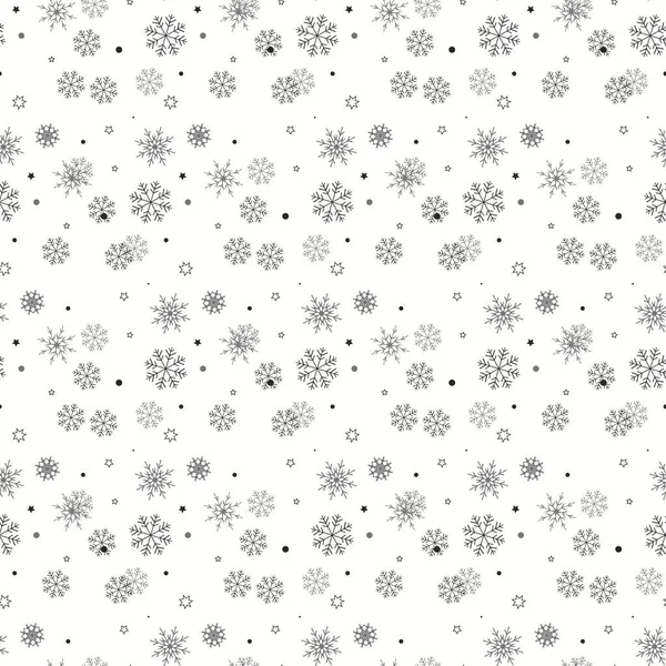 Vločka jednoduchý bezešvý vzor. Černý sníh na bílém pozadí. Abstraktní tapety, balicí dekorace. Symbol zimy, Veselé Vánoce, Šťastný Nový rok oslavy Vektorové ilustrace — Stockový vektor