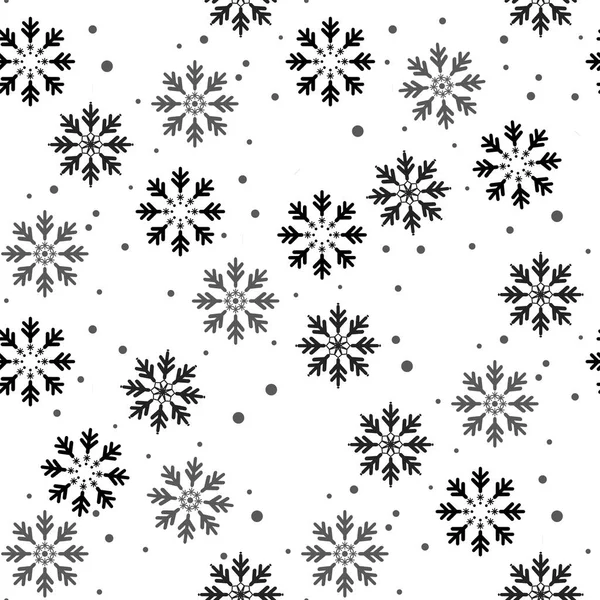 Patrón sin costuras de invierno con copos de nieve negros y puntos sobre fondo blanco. Fondo de Año Nuevo. Vector fondo de Navidad para tela, textil, papel de envolver, tarjeta, invitación, fondo de pantalla . — Vector de stock