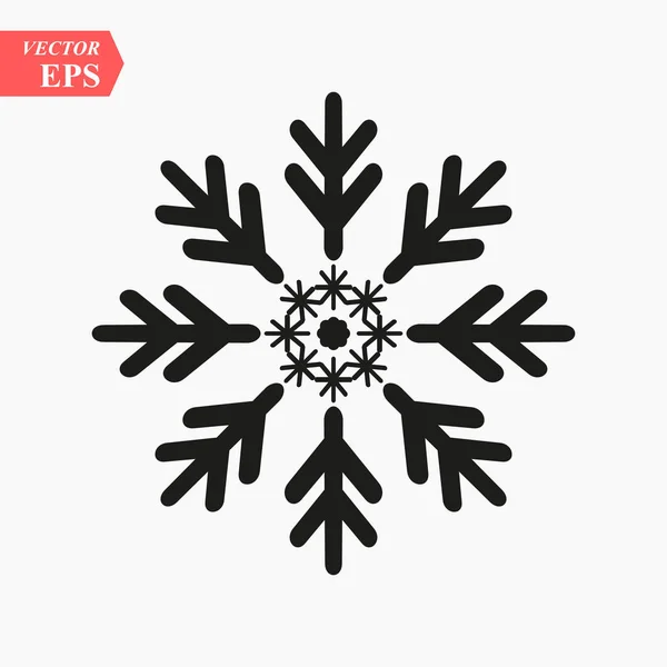 Sneeuwvlokje Icoon Kerst Winter Thema Eenvoudige Platte Zwarte Illustratie Witte — Stockvector