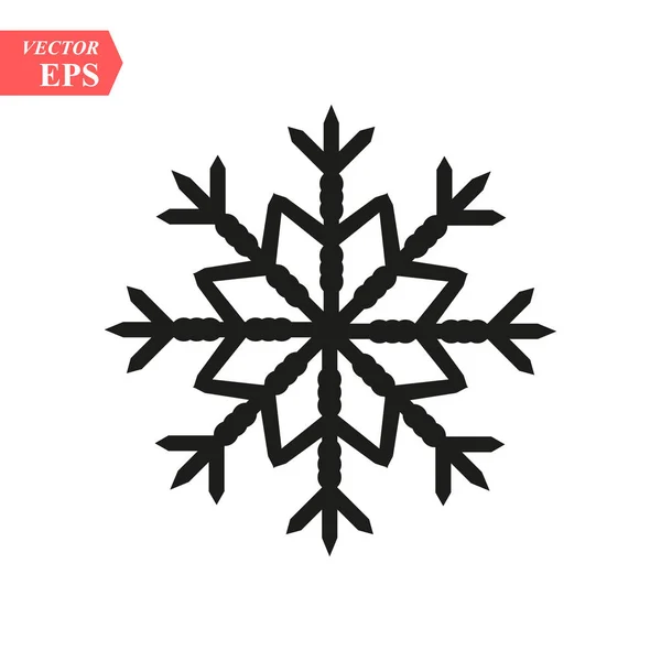 Sneeuwvlokje Icoon Kerst Winter Thema Eenvoudige Platte Zwarte Illustratie Witte — Stockvector