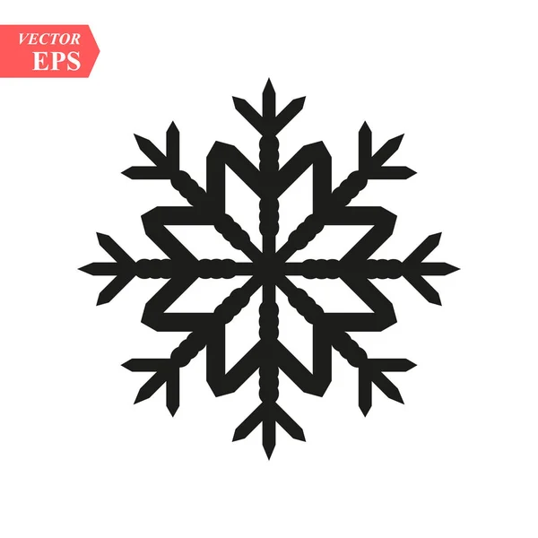 Sneeuwvlokje Icoon Kerst Winter Thema Eenvoudige Platte Zwarte Illustratie Witte — Stockvector