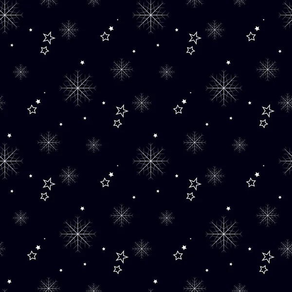 Sněhová Vločka Jednoduchý Vzor Bezešvé Černém Pozadí Abstraktní Tapety Dekorace — Stockový vektor