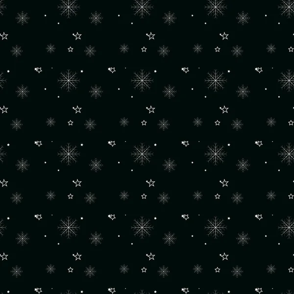 Schneeflocke Einfaches Nahtloses Muster Auf Schwarz Abstrakte Tapeten Verpackungsdekoration Symbol — Stockvektor