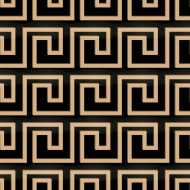 Dikişsiz desen menderes süsleme. Siyah ve altın tekstil baskı. Yunanistan vektör tasarımı. Yunan fayans