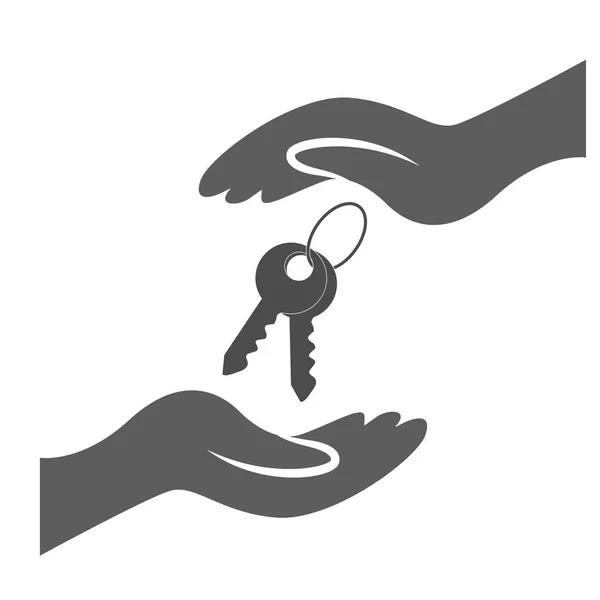 Πινακίδα Ασφάλειας Σπιτιού Χέρι Κρατά Σύμβολο Των Κλειδιών Στο Σπίτι — Διανυσματικό Αρχείο