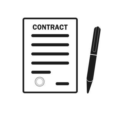 Sözleşme ikonu imzalıyorum. Rapor, mektup, vasiyet. Anlaşma kavramı. İş, eğitim, yazışma gibi konular için kullanılabilir