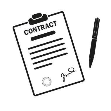 Sözleşme ikonu imzalıyorum. Rapor, mektup, vasiyet. Anlaşma kavramı. İş, eğitim, yazışma gibi konular için kullanılabilir