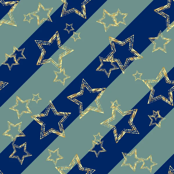 Golden Star Motif Sans Couture Étoile Dorée Sur Fond Lignes — Image vectorielle