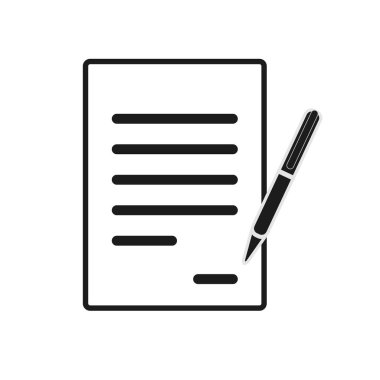 Sözleşme ikonu imzalıyorum. Rapor, mektup, vasiyet. Anlaşma kavramı. İş, eğitim, yazışma gibi konular için kullanılabilir