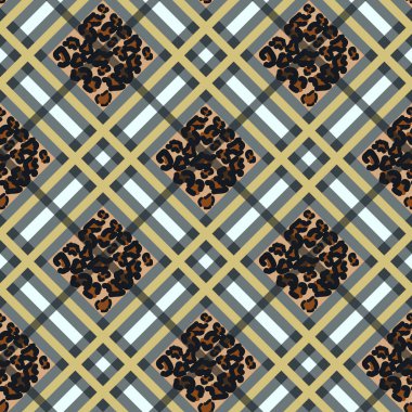 İskoç beyaz tartan grunge seamless modeli leopard Spotlar eps10 ile