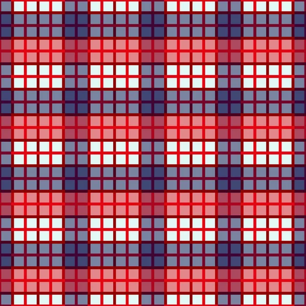 Seamless tartan plaid pattern. Checkered fabric texture print in shades of red, bright fuchsia, light teal blue, pale cyan and yellow. — Stock Vector