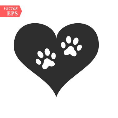 Beyaz bir hayvan pawprint olmak beyaz arka plan üzerinde siyah bir kalbinde vektör logo veya resim eps10 kullanır
