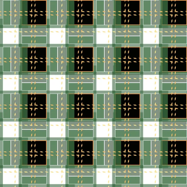 緑、黒と白のチェック柄のタータン チェック生地のシームレス パターンをテクスチャします。図. — ストック写真