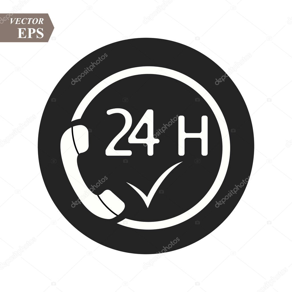 Call 24H icon. Vector illustration, flat design.