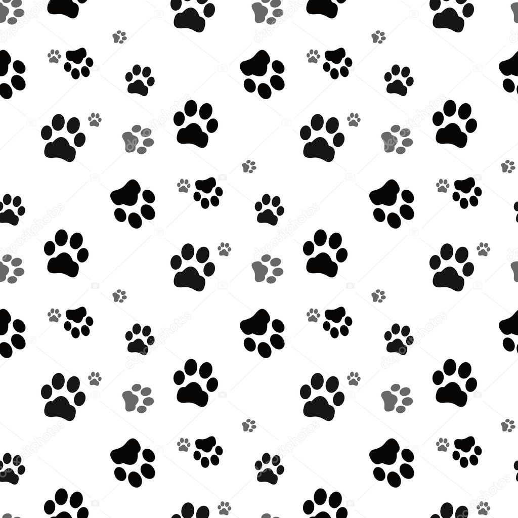 Dog paw seamless.Cat Paw Dog Paw kitten vector Seamless Pattern wallpaper background
