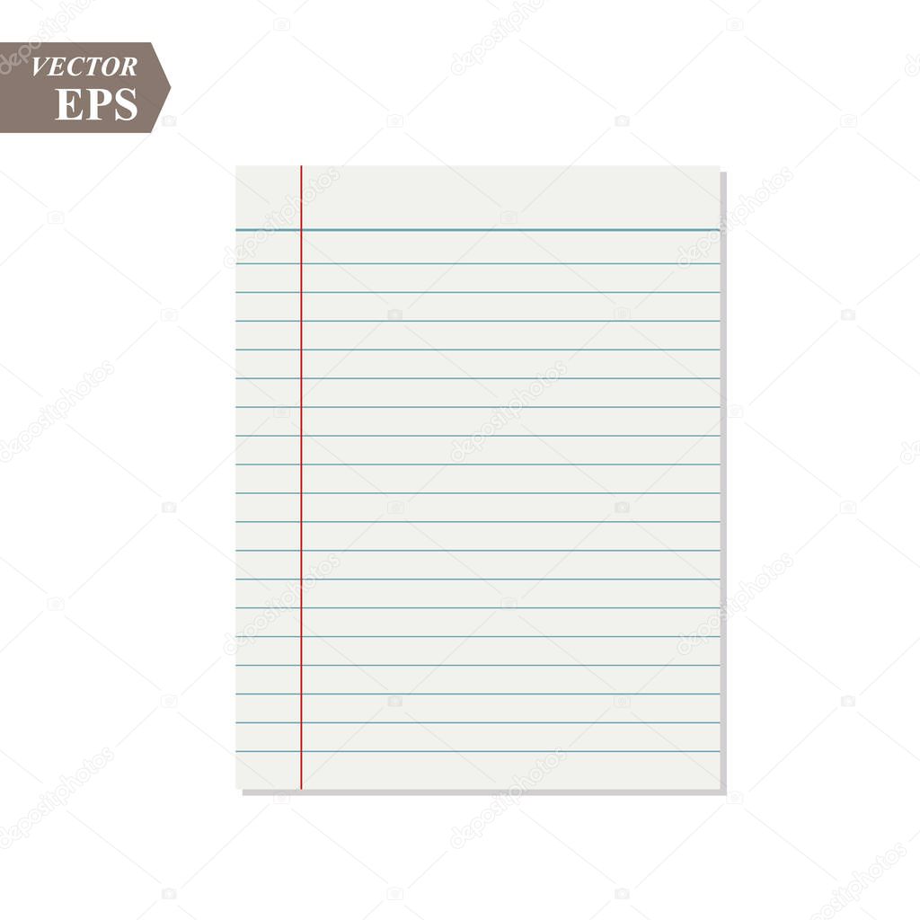 Vector realistic lined paper sheet with margins. Copybook, notebook or exercise book blank page, school organizer mockup or template for your text