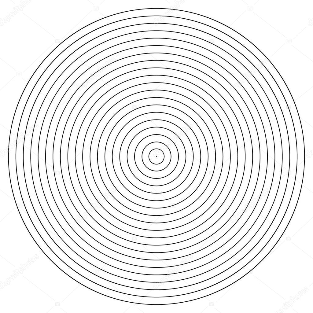 Concentric circle element. Black and white color ring. Abstract vector illustration for sound wave, Monochrome graphic. eps10