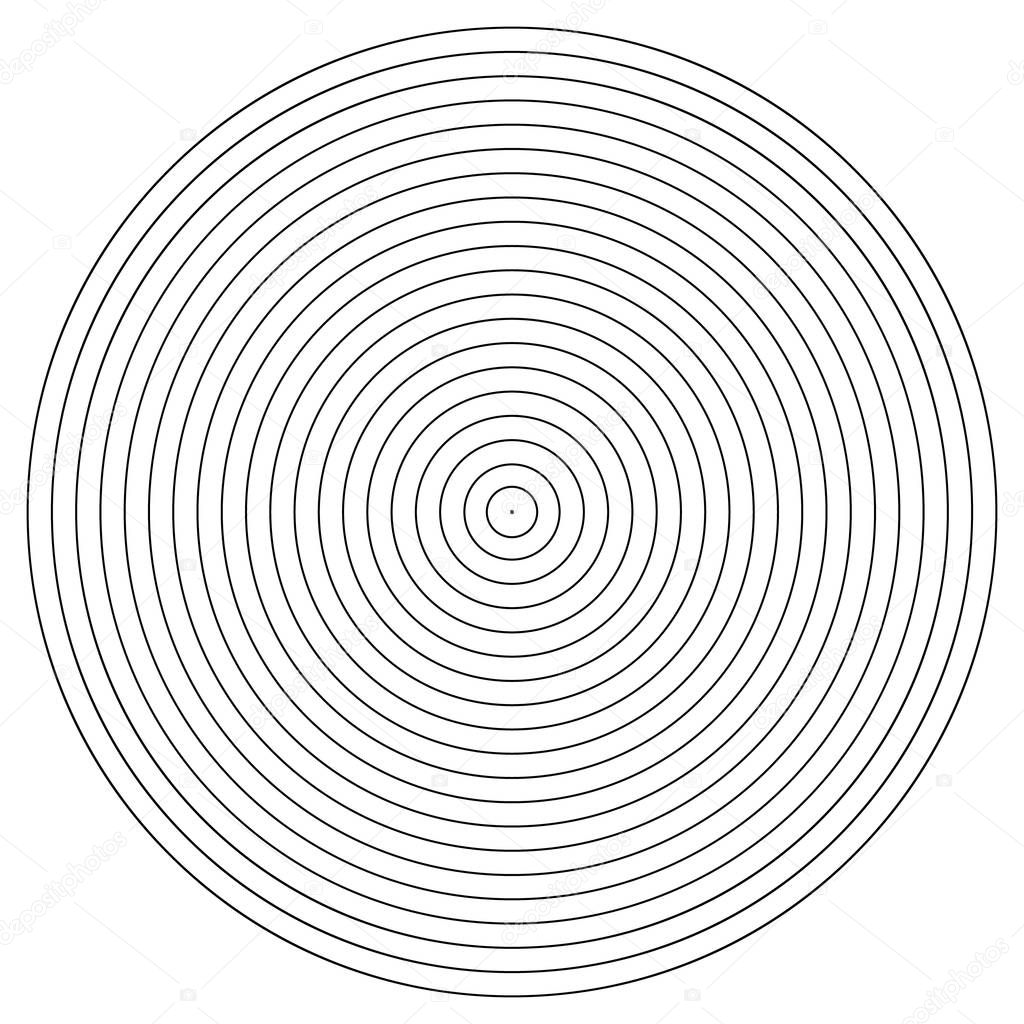 Concentric circle element. Black and white color ring. Abstract vector illustration for sound wave, Monochrome graphic.