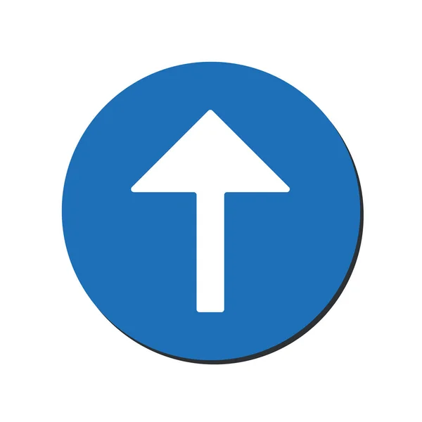 Pil upp vektor-ikonen. Rundad platta symbolen ritas med vit färg på en blå bakgrund. — Stock vektor