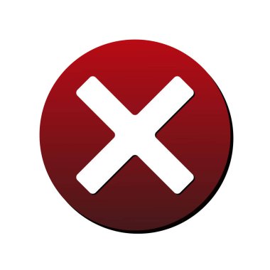 İptal X-Cross yuvarlak simge. Vektör çizim tarzıdır düz ikonik bicolor sembolü, beyaz ve yoğun kırmızı renkleri, şeffaf arka plan.