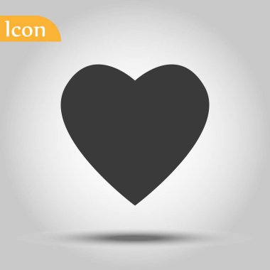 Kalp Simgesi Vektörü. Mükemmel aşk sembolü. Sevgililer Günü işareti, gölgeli beyaz arkaplanda izole edilmiş amblem, grafik ve web tasarımı için düz stil, logo. EPS10 siyah resimtogram.