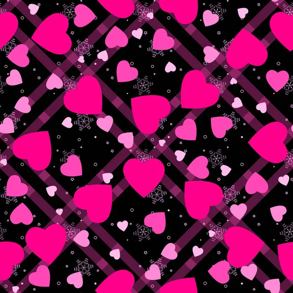 Hjärtat sömlösa mönster tartan bakgrund. Rosa hjärta. Förpackningsdesign för presentpapper. Abstrakta geometriska moderna bakgrund. Vektorillustration. Art deco-stil eps10 — Stock vektor