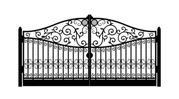 Arched metal gate with forged ornaments on a white background. Beautiful iron ornament gates. vector illustration eps 10 — Stock Illustration Arched metal gate with forged ornaments on a white background. Beautiful iron ornament gates. vector illustration eps 10 Stock Illustration
