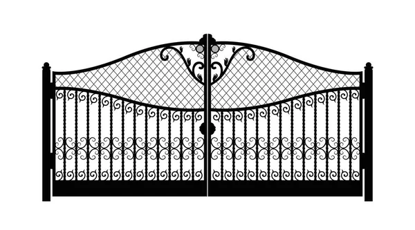 Arched metal gate with forged ornaments on a white background. Beautiful iron ornament gates. vector illustration eps10 — Stock Illustration Arched metal gate with forged ornaments on a white background. Beautiful iron ornament gates. vector illustration eps10 Royalty Free Stock Illustrations