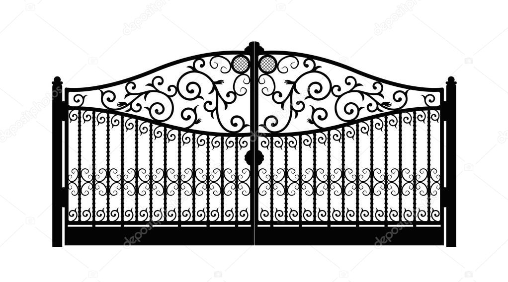 arched metal gate with forged ornaments on a white background. Beautiful iron ornament gates. vector illustration eps 10