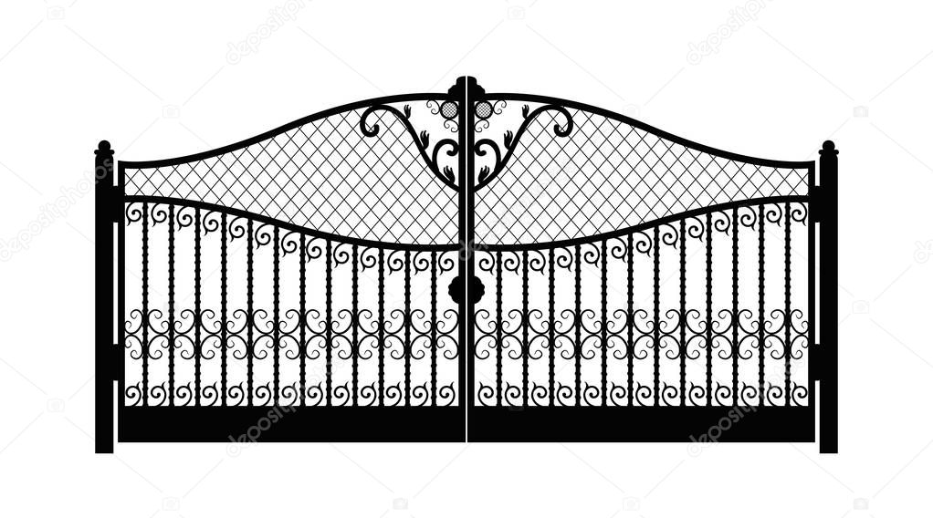 arched metal gate with forged ornaments on a white background. Beautiful iron ornament gates. vector illustration eps10
