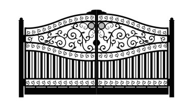 Forged gate. Architecture detail. Black forged gate with decorative lattice isolated on white background. Vector EPS10 clipart