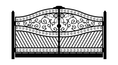Forged gate. Architecture detail. Black forged gate with decorative lattice isolated on white background. Vector EPS10 clipart