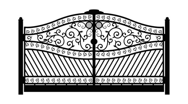 Forged gate. Architecture detail. Black forged gate with decorative lattice isolated on white background. Vector EPS10