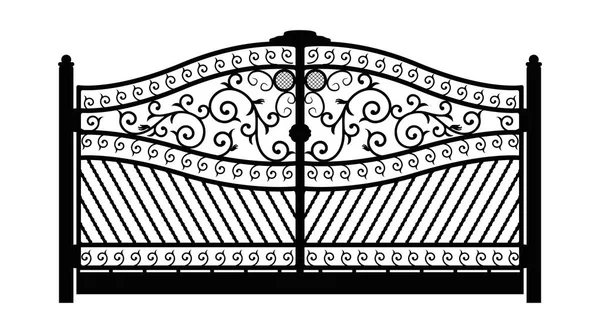 Forged gate. Architecture detail. Black forged gate with decorative lattice isolated on white background. Vector EPS10 — Stock Illustration Forged gate. Architecture detail. Black forged gate with decorative lattice isolated on white background. Vector EPS10 Stock Illustration