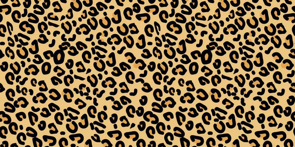 Padrão de leopardo. Impressão vetorial sem costura. Textura animal realista. Manchas pretas e amarelas em um fundo bege. Padrão de repetição abstrato - imitação de pele de leopardo pode ser pintado em roupas ou tecidos . — Vetor de Stock