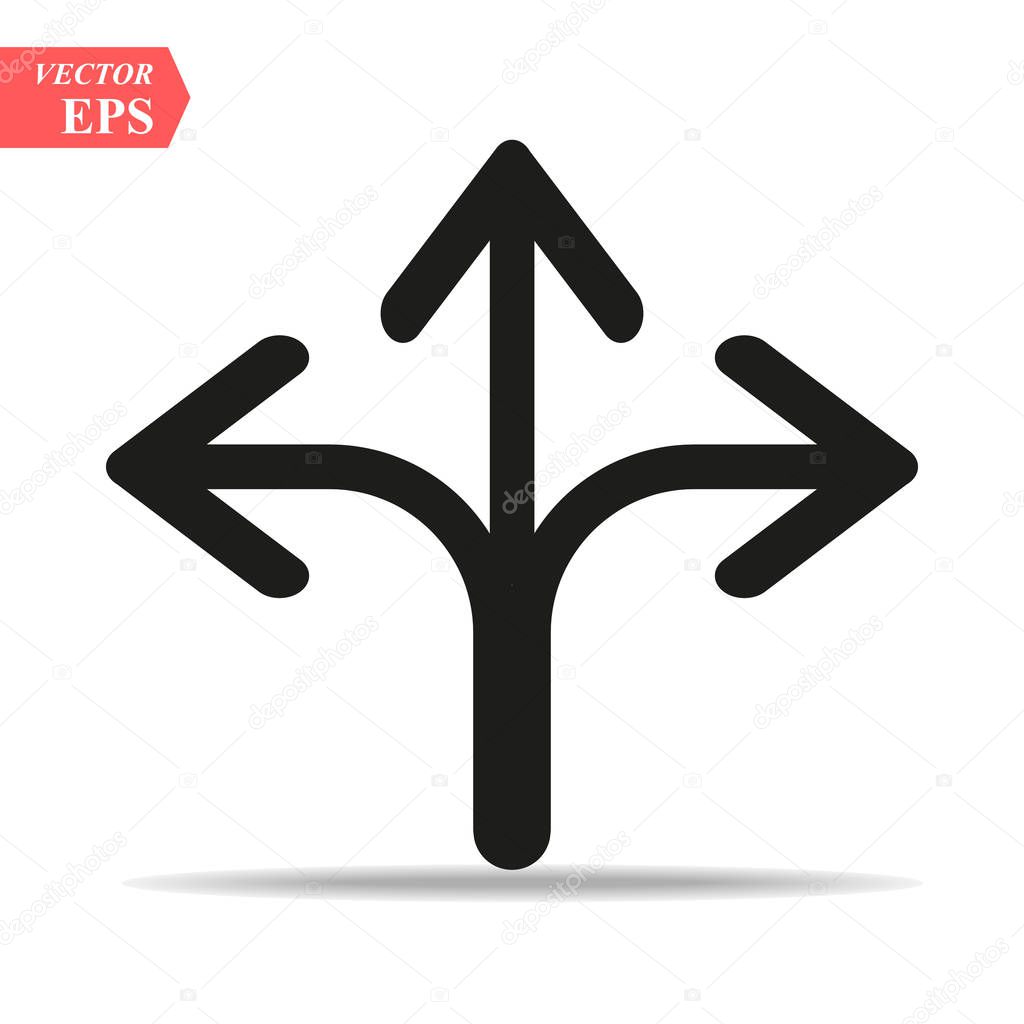 Three Headed Arrow Icon in trendy flat style isolated on grey background. Arrow symbol for your web site design, logo, app, UI. Vector illustration, EPS10 .