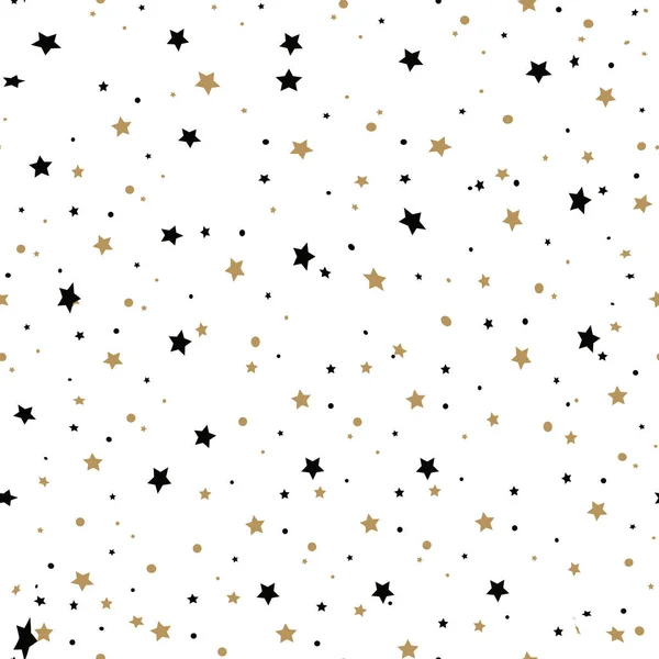 Niedlichen festlichen Hintergrund mit goldenen und schwarzen Sternschnuppen. Urlaub nahtlos Muster. Schmuck für Geschenkpapier, Stoff, Kleidung, Textilien, Oberflächentexturen, Sammelalbum. Weihnachtsstern. — Stockvektor
