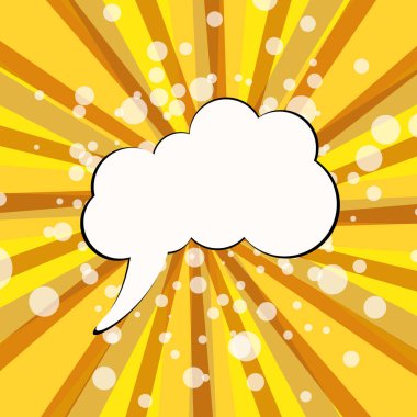 Boş beyaz çizgi roman balon metni sarı zemin üzerine. Komik ses efektleri pop sanat tarzı. Vektör çizim